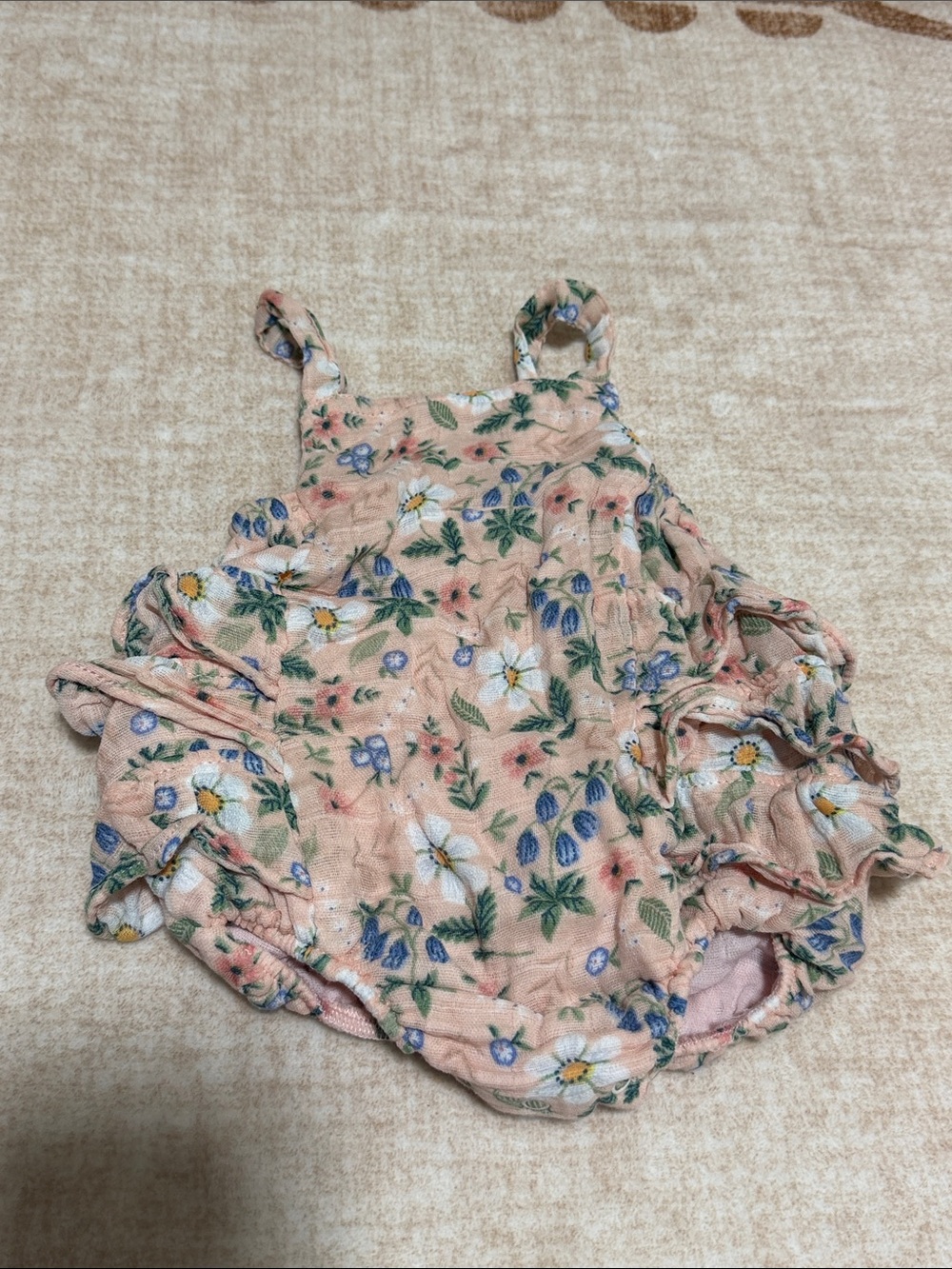 Angel Dear Peach Floral Ruffle Romper